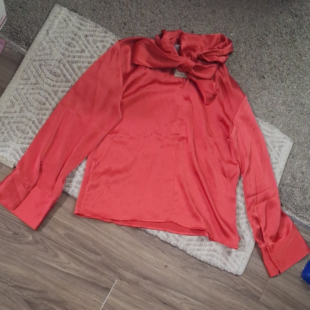 H&M Vibrant Red Blouse with Bow Detail